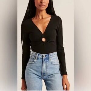 Abercrombie & Fitch: Black Long Sleeve Top with Keyhole Detail